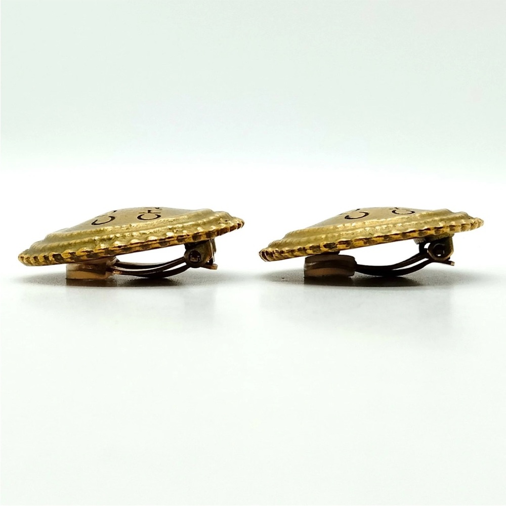 AUTH Chanel Vintage Brushed Gold Earrings - Picture 2 of 9